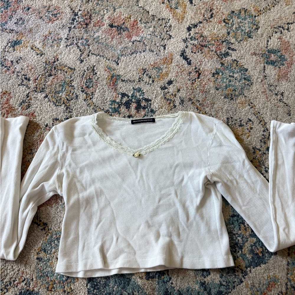 Brandy Melville Cream V-Neck Blouse